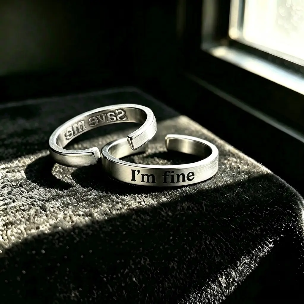 Engraved Metal Ring with "I'm Fine, Save Me" Quote, Minimalist Unisex Band with a Comfortable Fit for Daily Wear, Meaningful Sentimental Jewelry Gift, Metal Rings, Jewelry Rings, Alternative Artistic Rings