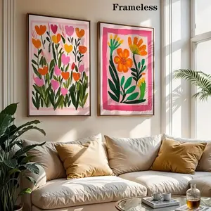 2 Frameless Canvas Murals - Dopamine Style Plant and Flower Posters, Vivid Spring Decoration, High-quality Canvas, Suitable for Living Rooms, Bedrooms, Kitchens, Bathrooms - Modern Home Gifts, Interior Designers, High-end Posters, Gift Shoppers, 2D Flat