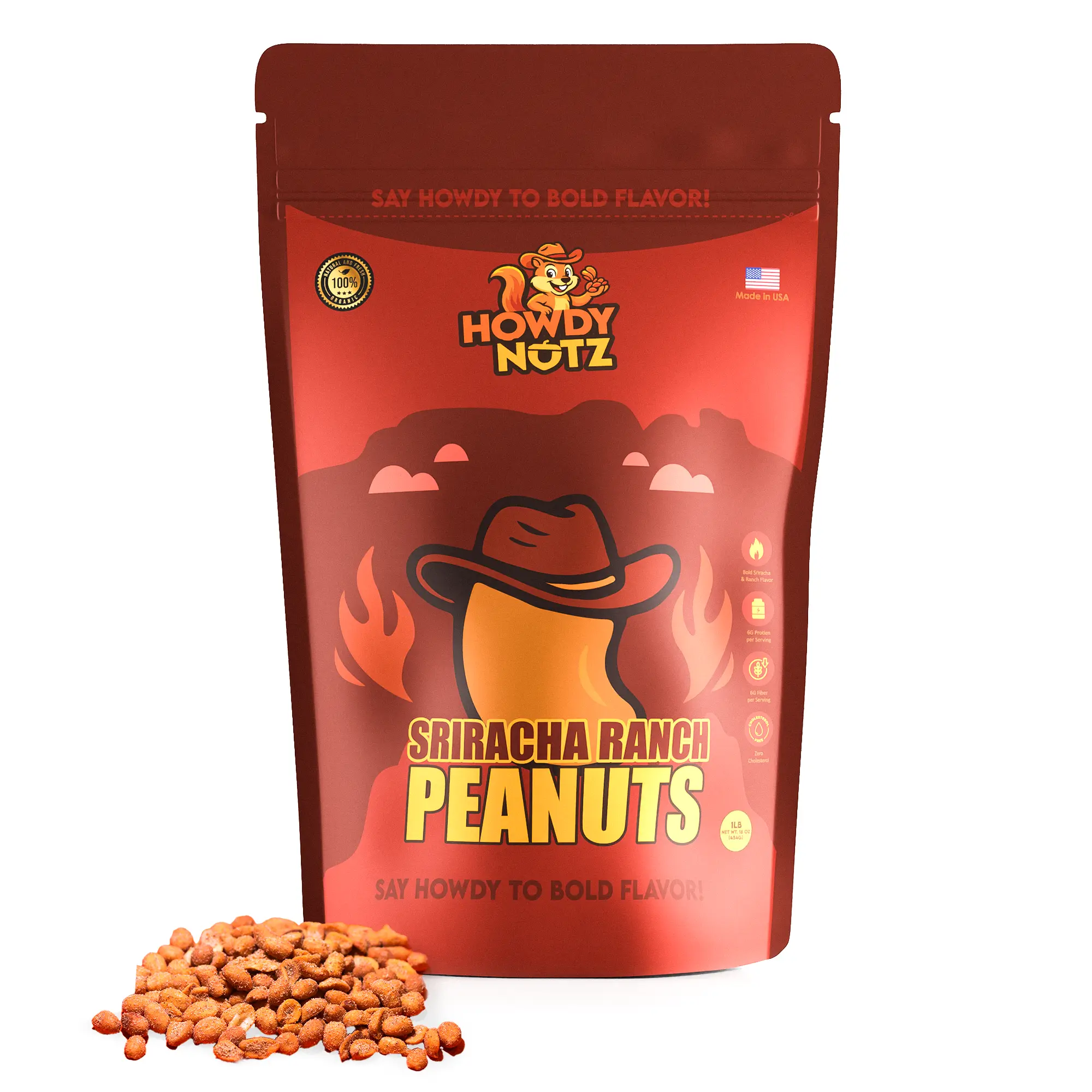 Howdy Nutz Sriracha Peanuts – Just the Right Heat, Always Fresh & Crunchy | 1 lb of Bold Flavor You’ll Crave  Howdy Nutz Sriracha Peanuts – Turn Up the Heat with Balanced Spice & Big Crunch | 1 lb Fuel for Work, Play, or the Gym