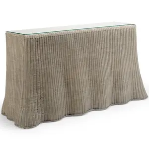 Florence Wicker Waves Scalloped Console Table in Greywash