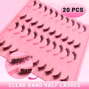 20 Pairs Transparent Band Half-Curl False Eyelashes, Large Capacity Crossed Fluffy Comfortable Universal Fit Eye Tail Extension Lashes, Natural Look Lashes