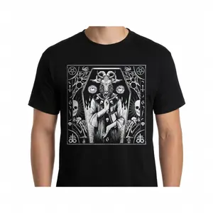 Baphomet Symbol Goat Pentagram T-Shirt, Unisex 666 Inverted Pentagram Graphic Tee, Heavy Metal Inspired Novelty Short Sleeve Apparel for Men and Women, Aesthetic Gothic Occult Fashion Top, Viral Streetwear Shirt
