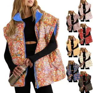 Imily Bela Womens Floral Oversized Puffer Vest Cap Sleeve Winter Warm Puffy lightweight Jackets Coat