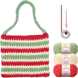 KnitPal Market Bag Tunisian Crochet Kit | Make a Reusable Striped Tote | Cotton Blend Yarn, Tunisian Hook | Patterns & Video Guide | Confident Beginners