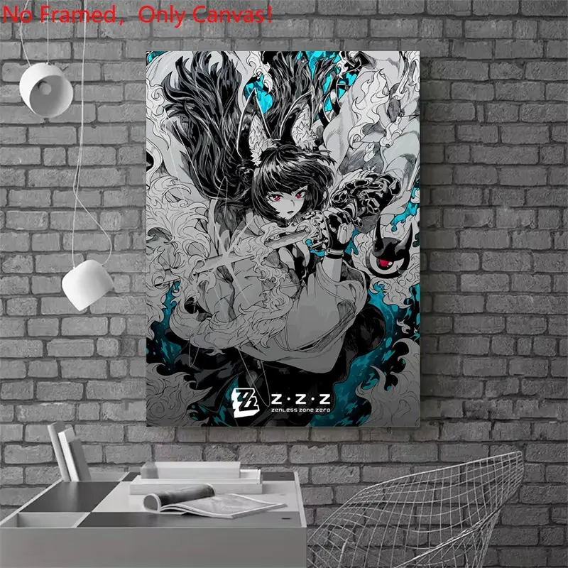 1 piece/set frameless canvas painting print poster, Game Poster art，Zenless Zone Zero Game Character Art， a perfect gift for Video games loves, ideal gift for bedroom, living room, dorm hallway, kitchen, mural, wall decoration, room decor