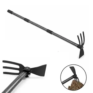 2 in 1 Garden Hoe and Cultivator with 45 Inch and 60 Inch Adjustable Handle Hand Hoe Garden Tool Metal Weeding Rake Tiller for Loosening Soil Planting Flower Beds Yard Lawn Garden