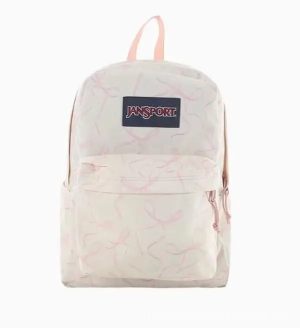 JanSport Cool Student Backpack — large college backpack with vintage suede bottom and letter patches, large capacity, casual school daypack for teens