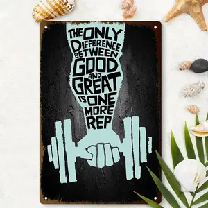 1pc Motivational Metal Sign - "The Only Difference Between Good and Great" Weightlifting Quote, Sturdy Black Metal with White Lettering, Perfect for Gym or Home Office Decor, 8x12 Inches/ 20x30cm, Gym Decor
