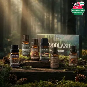 Wood Essential Oils Set for Diffuser - 6 Pack Woody Scent Fragrance Oil - Sandalwood, Cedar, Fir & Oud - Aromatherapy Gift Kit for Home