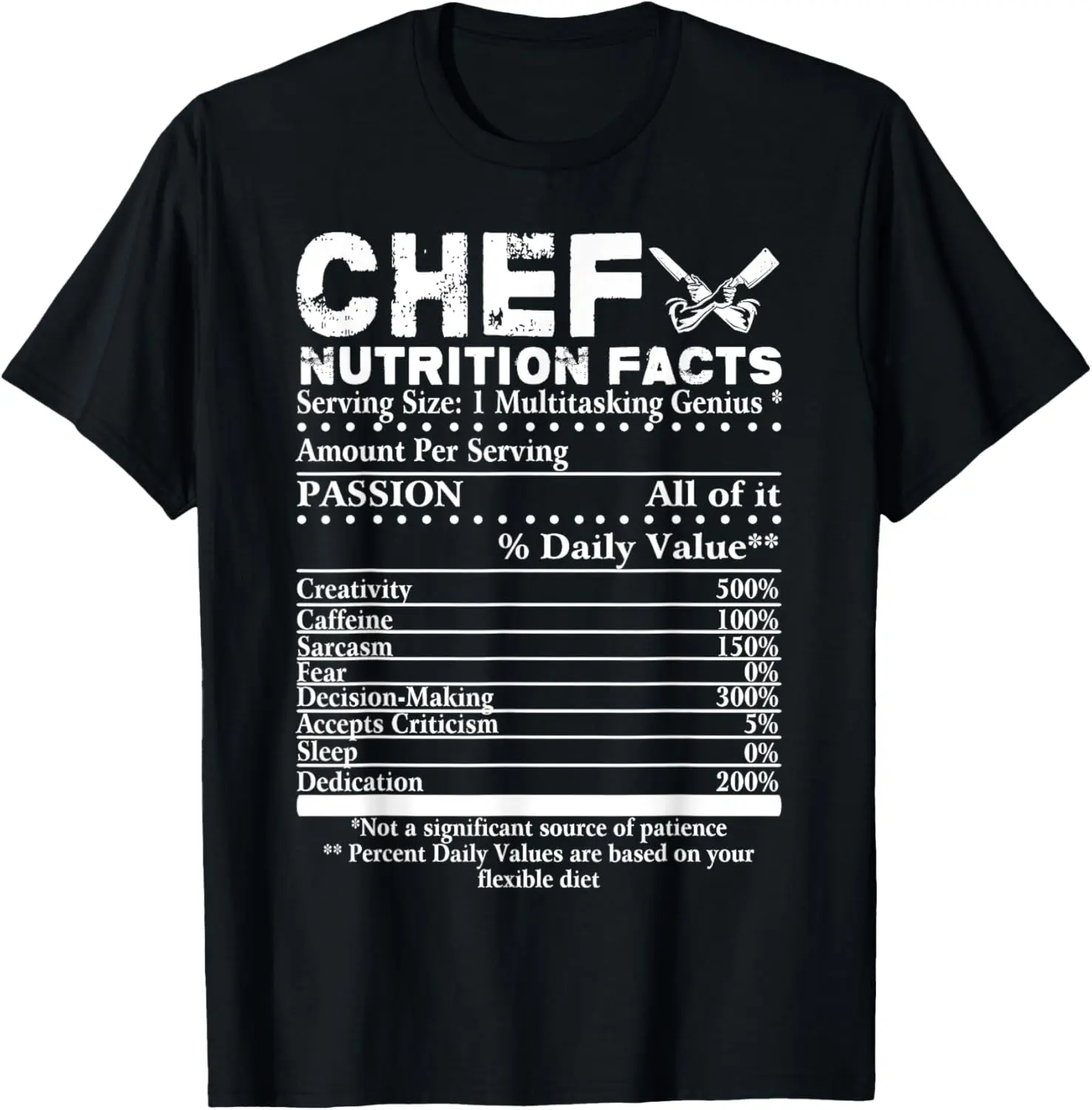 Chef Nutrition Facts T-Shirt Cool Chef Tee Gift For Chefs T-Shirt Menswear Top Cotton Vintage Distressed Graphic Big Man Streetwear