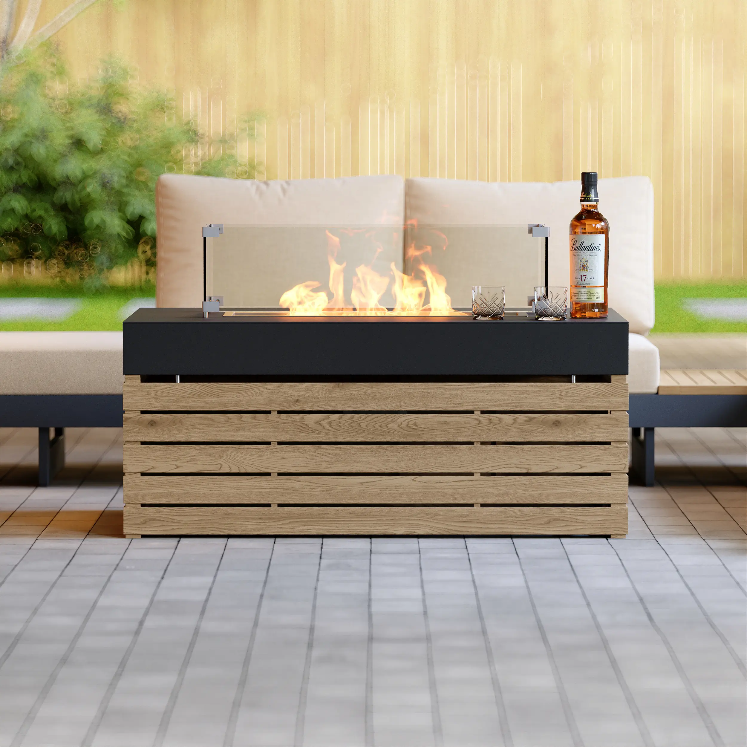 Homary Tevara 39" Gray Propane Smokeless Rectangular Fire Pit Table - Garden Patio Fire Pit, Outdoor Heater & Fireplace for Space Illumination