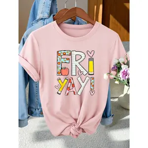 Women's Vintage FRI YAY Graphic Short-Sleeve Basic T-Shirt - 100% Cotton Smooth Fabric, Casual Spring Summer Top, Machine Washable, Soft, Comfortable, Light Breathable