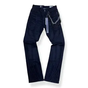 JP25527 - FIELD FLOCKED Flare Stacked Jeans
