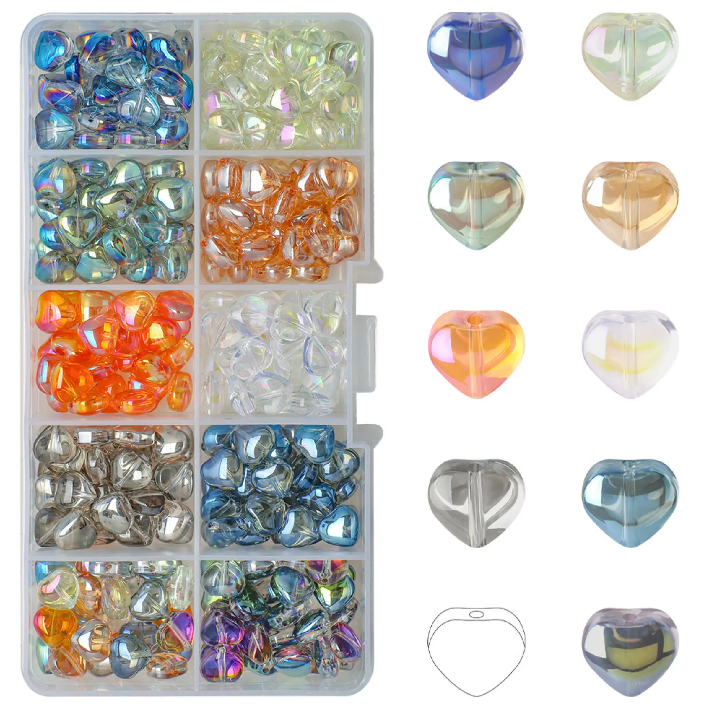 1 Box 10 Grid Heart-Shaped Glass Stringing Beads Jewelry Making Supplies DIY Jewelry Accessories Bracelets Necklaces Accessories