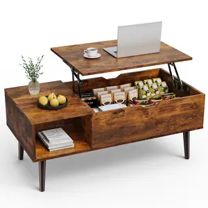 FurniChic Haven Modern Coffee Table Wooden Furniture with Lifting Tabletop, Storage Shelf and Hidden Compartment for Living Room Office