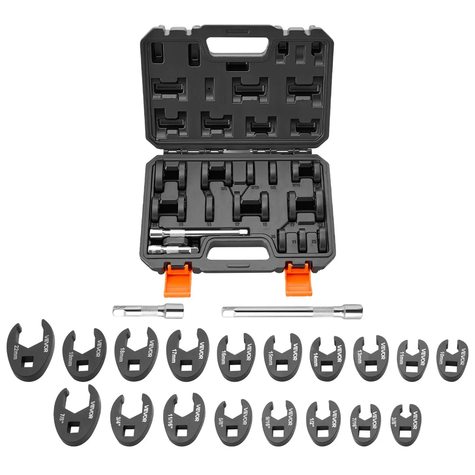 【Summerfinds】VEVOR Crowfoot Wrench Set, 3/8" Drive, 20-Piece Metric and SAE Size Flare Nut Crows Foot Wrenches, with Storage Case, Dual Size Markings on Tools and Case, for Auto Maintenance