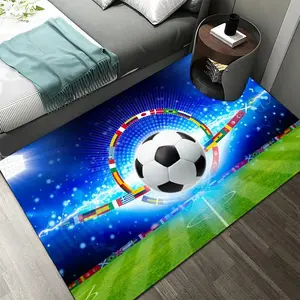 2D World Cup Soccer Ball Flannel Area Rug - International Flags & Blue Neon Print Soft Mat for Game Room & Kids Bedroom, Non-Slip Sports Decor Rug #SoccerRug #WorldCupFlagsMat #GameRoomSportsDecor #InternationalCupCarpet #NonSlipFlannelRug