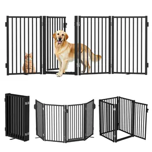 PAWGIANT 80" Free Standing Dog Playpen with Door, Foldable Dog Fence for Indoor & Outdoor, 4 Metal Panels, Extra Wide Pet Gate for Stairs, Hallways, Doorways, Deck, Yard(32" Tall, Black)