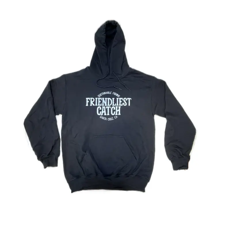Friendliest Catch Hoodie Black Sustainable Fishing Comfortable Fit Eco-Friendly Fisherman Hoodie