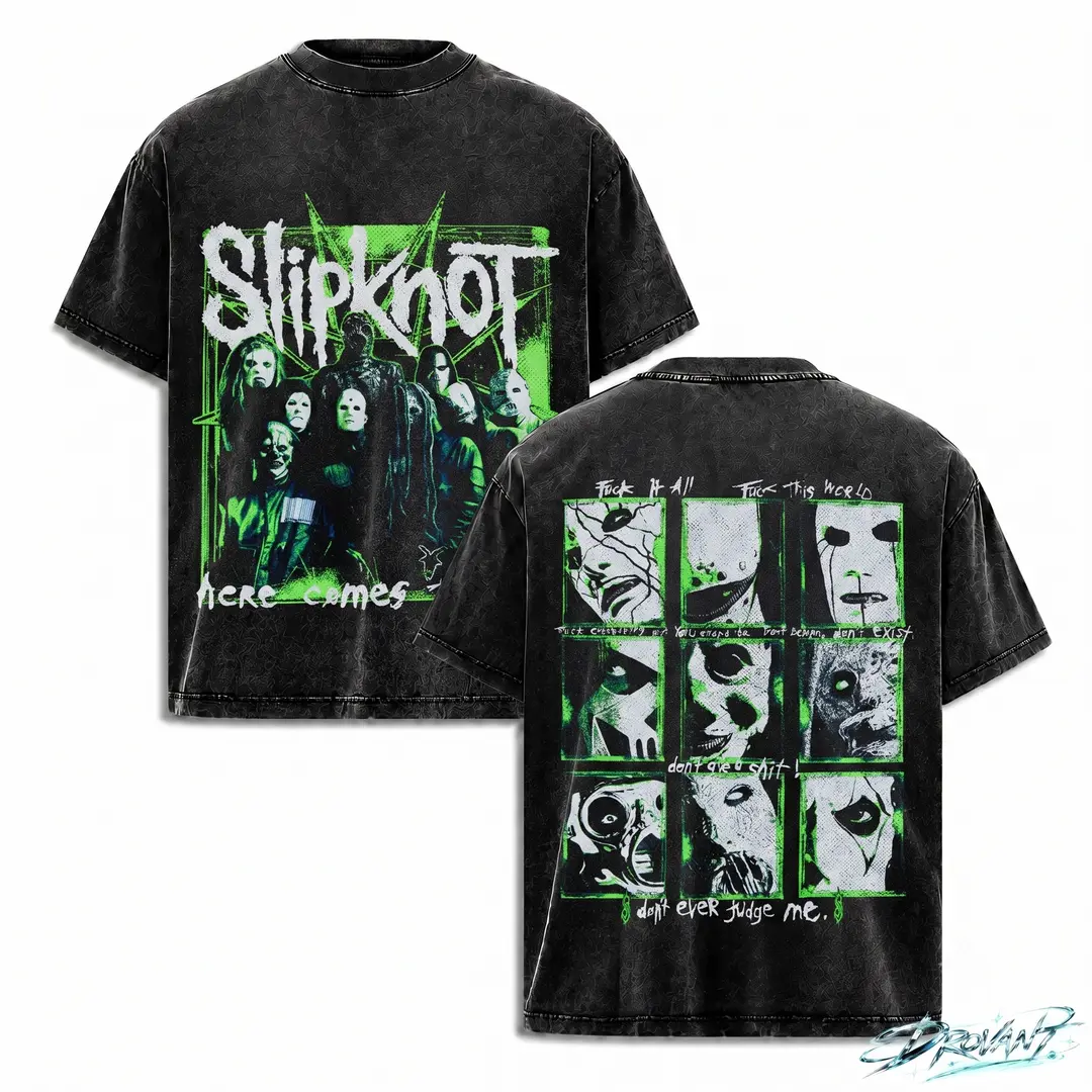 Slipknot Green Mask Vintage Washed Oversized graphic tee for Men Women, Heavy Metal streetwear, y2k clothing, Unisex Grunge Band T Shirt, A comfortable summer gift
