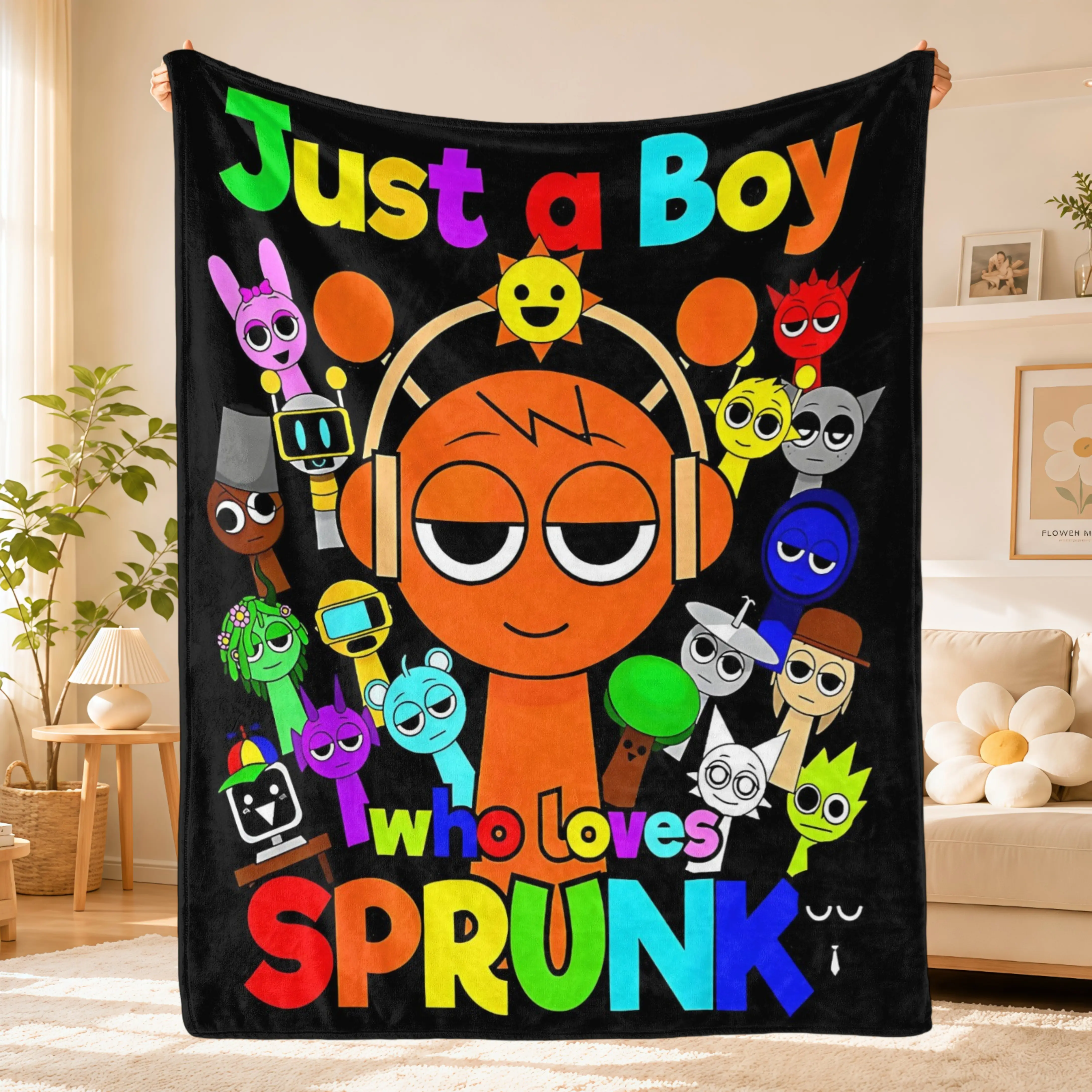 Funny Cute Sprunki Blanket for Kids,Colorful Music Game Cartoon Flannel Throw Blanket,Soft Lightweight Gamer Blanket for Boys Girls Teens,Cozy Bedroom Bed Couch Sofa Decor,Birthday Christmas Gift