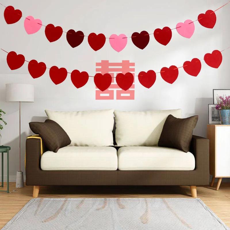 Valentines Day Love Heart Hanging Banners Garland - 1 Set Romantic Party Decorations for Home Bedroom Living Room Wedding Galentines Day Celebration