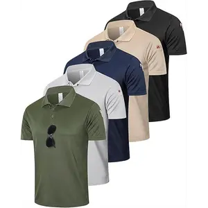 Men's 5 Pack Short Sleeve Golf Polo Shirts - Moisture Wicking Breathable Gym Sport Top for Golf, Tennis, and Work