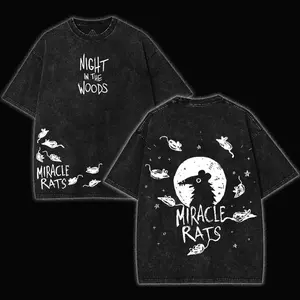 Night in the Woods Miracle rat Washed Unisex Graphic Tees, NITW Shirt, Casual Crewneck Short Sleeve Washed Tshirt 2 Sided Cotton unisex graphic tees gamer merch, Black Cotton Tee EP8