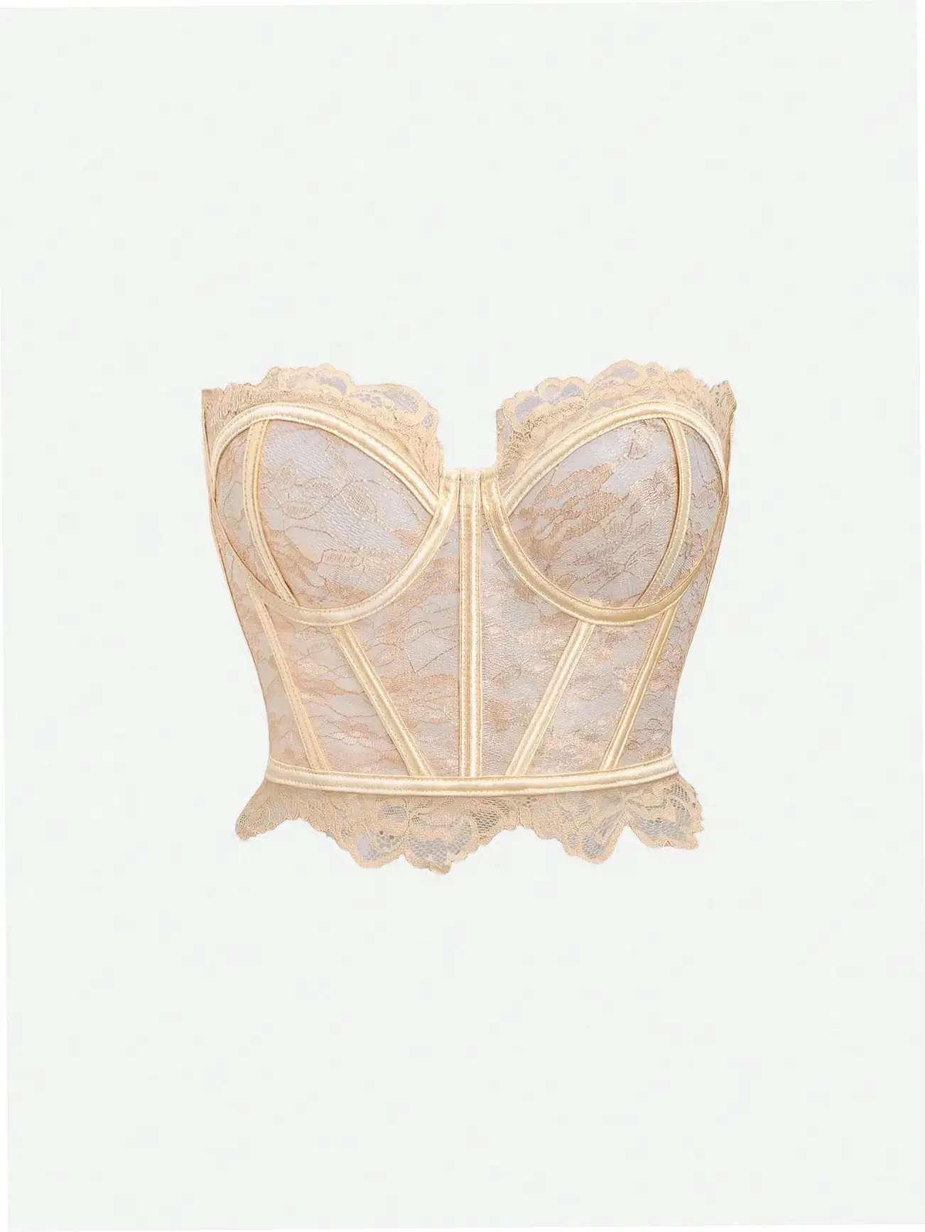 Lace Corset Top Beige Underwire Strapless Slim Fit Floral Bustier Summer Date Night Going Out