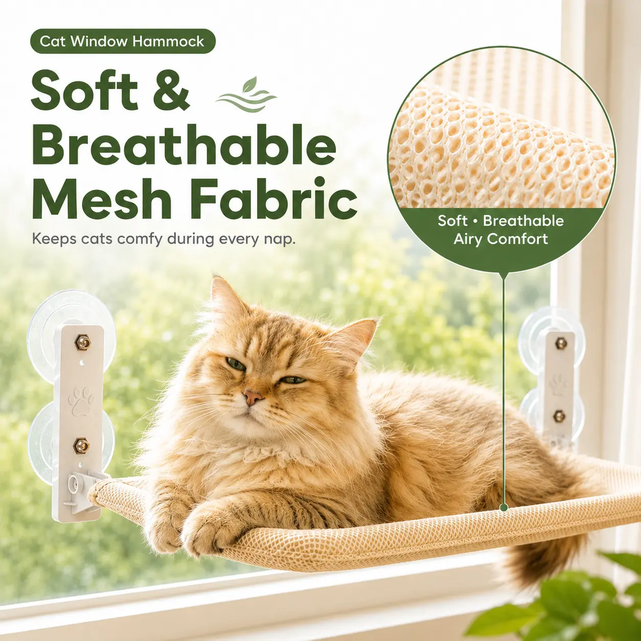Suction Cup Cat Window Hammock, Floating Cat Bed for Indoor Cats, Comfortable Mesh Perch for Sleeping, Relaxing & Watching Birds, Space Saving Pet Furniture