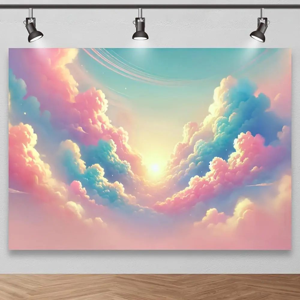 1pc High-Quality Fiber Dreamy Sunrise Clouds Backdrop Banner, Soft Pastel Studio Background Cloth for Whimsical Elegant Event Decor, Banners