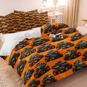 Monster Truck Duvet Cover Set, 1 Duvet Cover + 2 Pillowcases, Off-Road 4x4 Vehicle Print Bedding, Soft Breathable Microfiber Bed Linen for Kids Boys Teens, All Season Bedroom Decor Gift for Car Enthusiasts