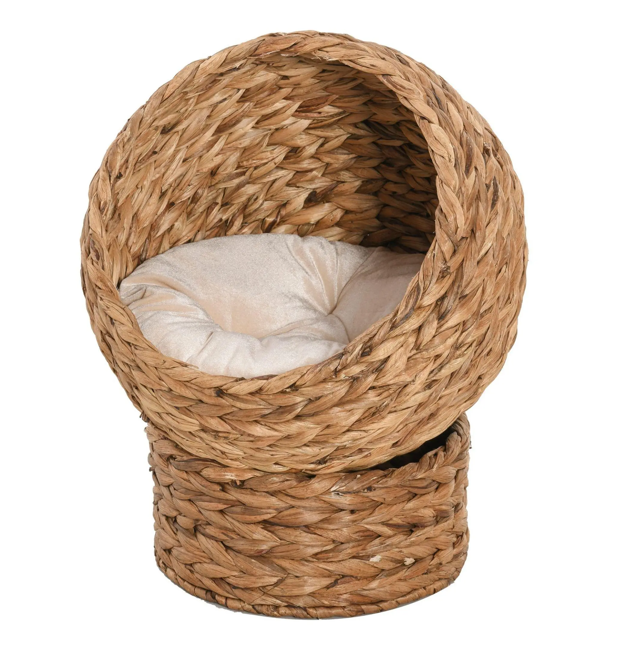 20" Elevated Cat Bed, Banana Leaf Basket with Cushion, Brown - Cozy Cat Lounger for Indoor/Outdoor Use, Secure Cat Cave for Sleep & Play