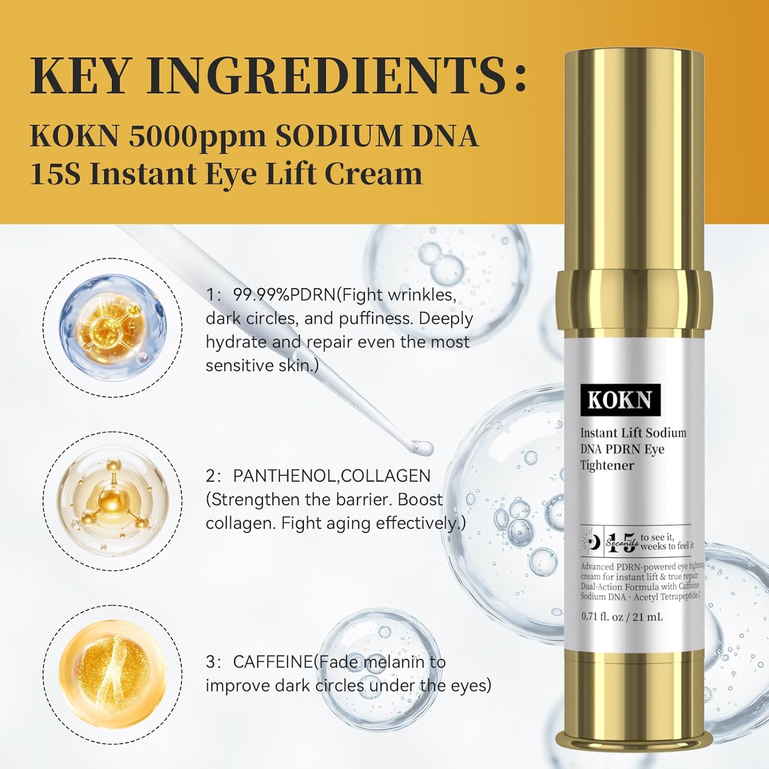 KOKN 15S Instant Eye Cream Firmx Eye&Face Cream | Temporary Eye Tightener | Smooths Wrinkles,Puffy Eyes & Bags