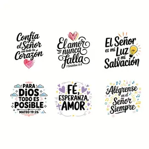 6 Pcs Spanish Inspirational Bible Verse Stickers Heart Lightning Christian Craft Decals for T Shirt Bag Hat Home High Quality Heat Transfer Vinyl Decoration Gift for Spanish Speakers Graphic Decal