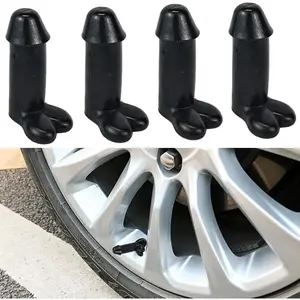 4 PCS Prank Tire Valve Stem Caps Funny Airtight Dust Proof Anti-Rust Valve Stem Cover, SUV, Bike, Trucks, Motorcycles Car Wheel Tire Exterior Accessories Gag Gifts Type 3 Black