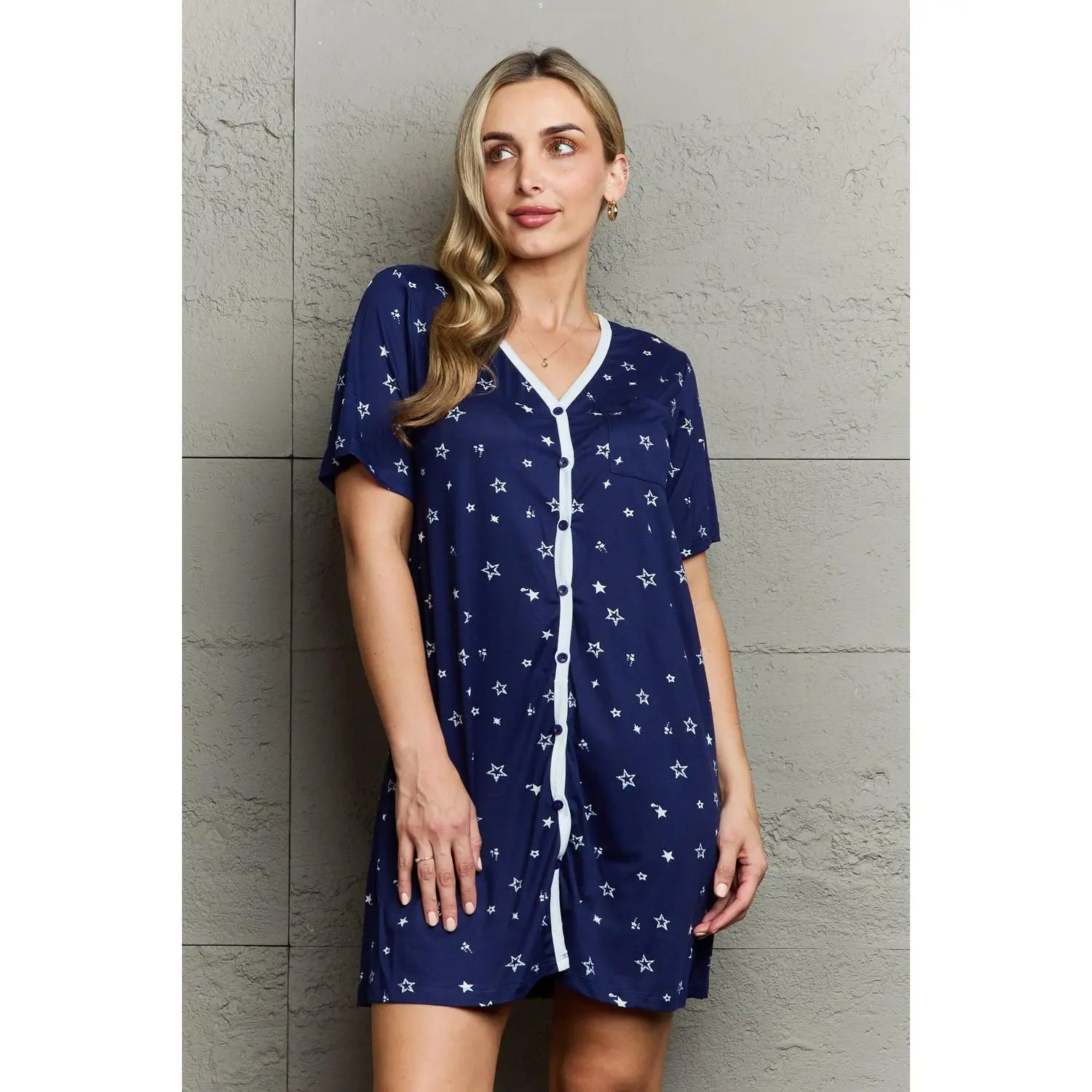 SALE! Starry Night Button Down Sleepwear Dress - Navy