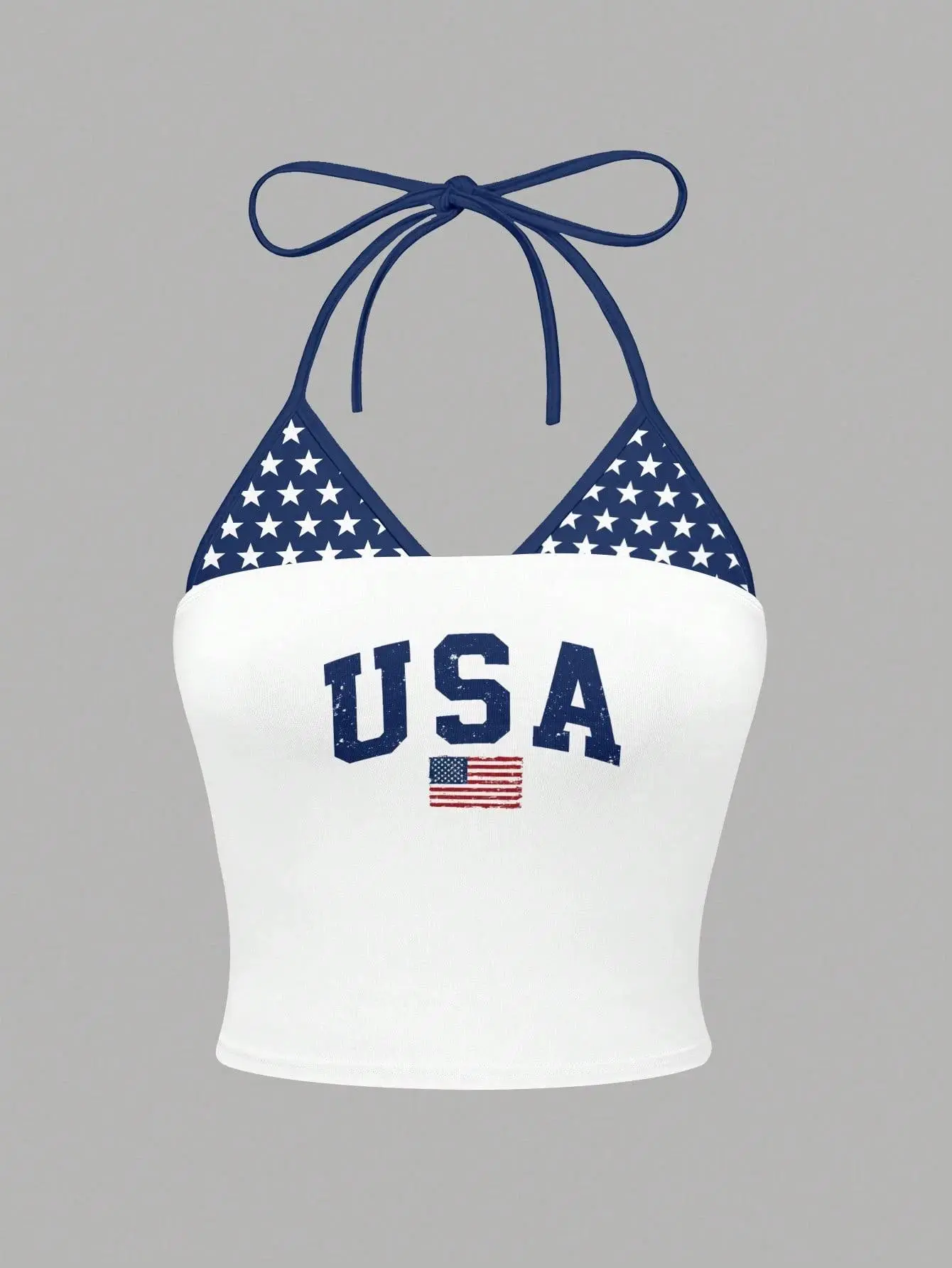 VYNCE Women's USA Letter Flag Print Casual Halter Neck Camisole Top Tee Graphic Summer Outfit Beach Vacation Patriotic Sleeveless Streetwear