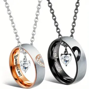 Matching Necklaces For Couples Pendant Necklace For Women Men Matching Promise Rings Pendant Set Stainless Steel Couple Necklace For Him And Her Anniversary Valentine'S Day Jewelry Gift day collar women chain chains for men cross necklace
