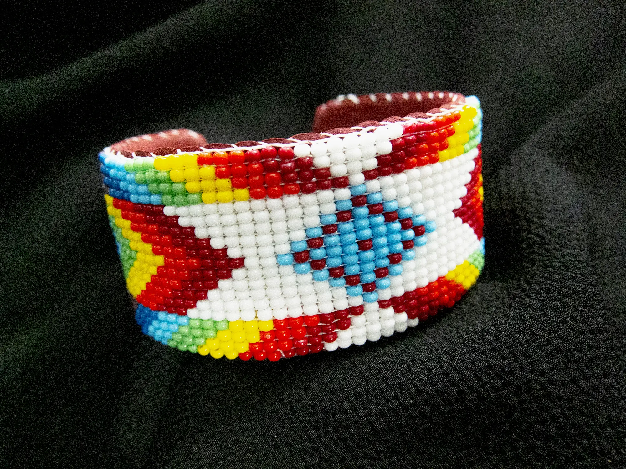 Handmade Beaded Cuff Bracelet - Rainbow Chevron