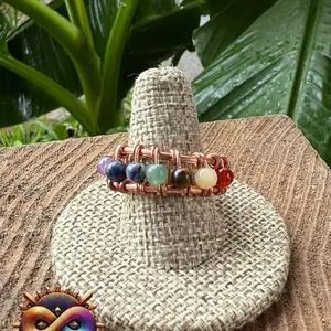 Juma CopperKing Chakra Ring - Adjustable Wire-Wrapped Copper Band with 7 Gemstone Beads for Daily Wear & Spiritual Well-Being