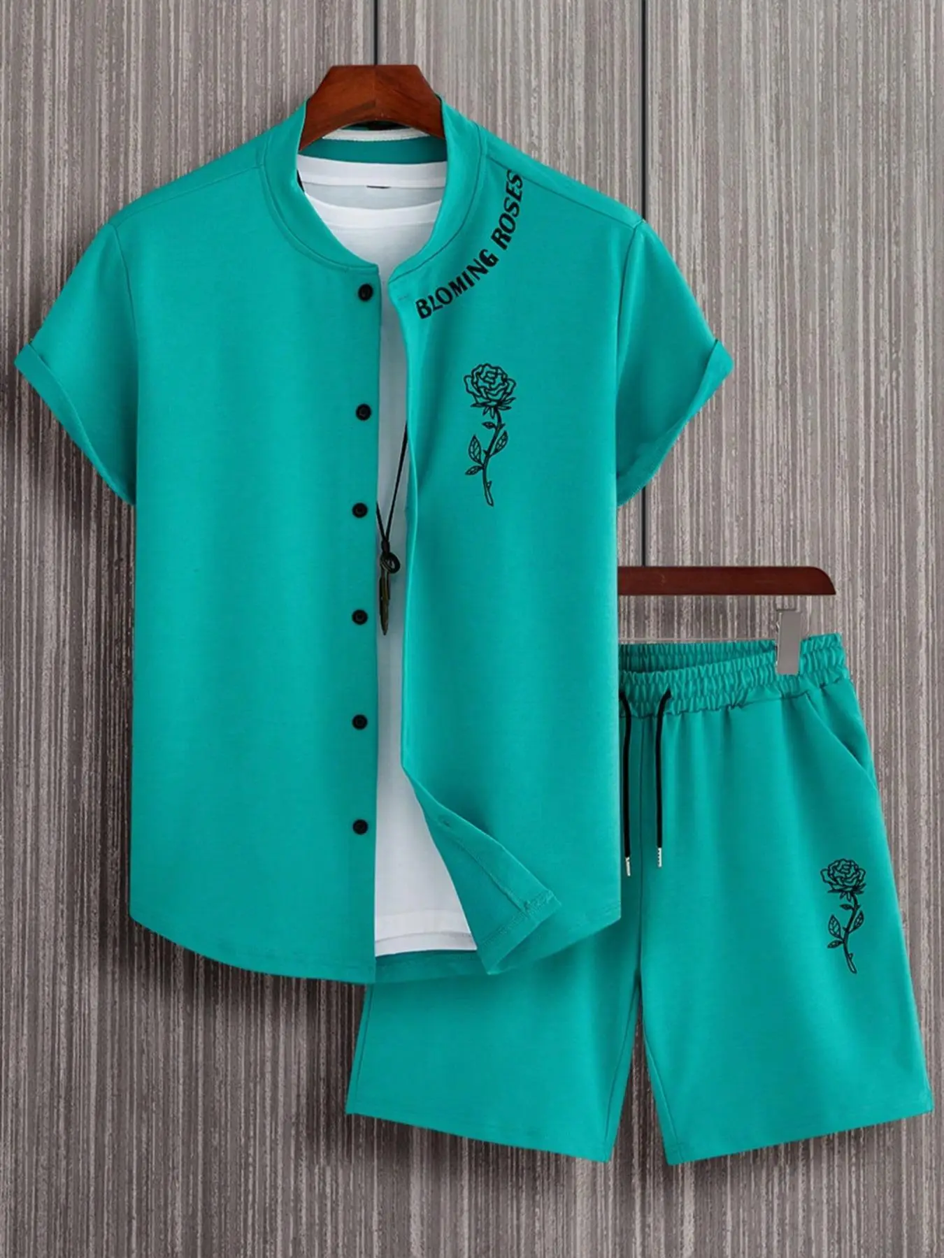 2 Counts Men's Floral Print Two-Piece Set, Casual Button Shirt & Pocket Drawstring Shorts, Holiday Outfits 2024, Summer Outfits 2024, Mens Clothing