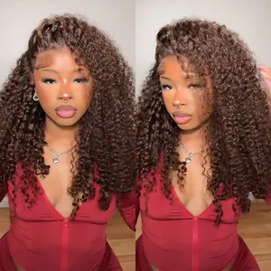 300% Density Chocolate Brown Burmese Curly Human Hair Glueless Wig With Spiral Curly Ends Real Ear To Ear With Invisi Draw-string Wig