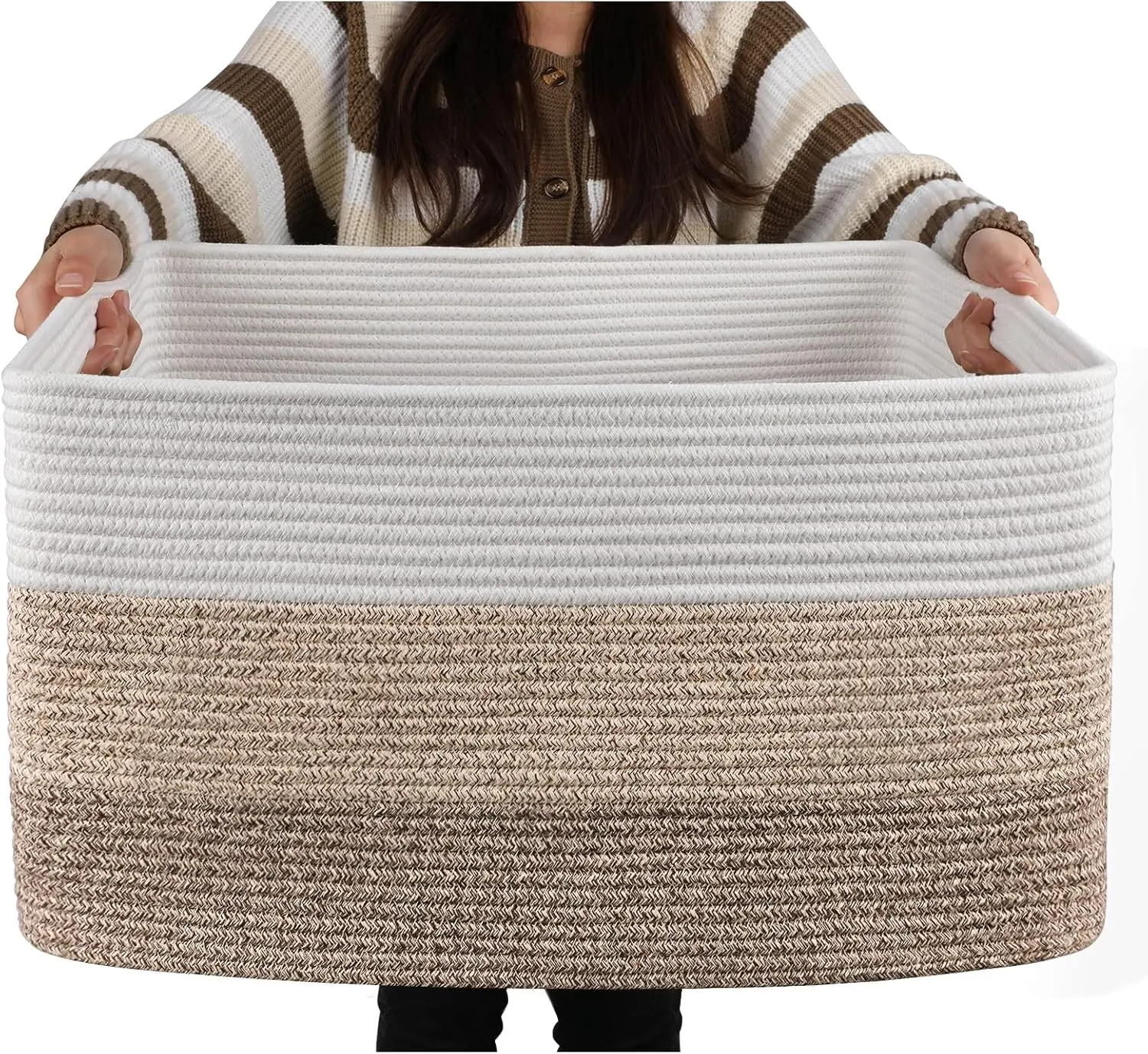 Large Blanket Basket, 24″x13″x12.2″ Laundry Baskets, Nursery Blanket Storage Living Room, Toy Storage With Handle, Rectangle Woven Baskets-Gradient Yellow sohochic