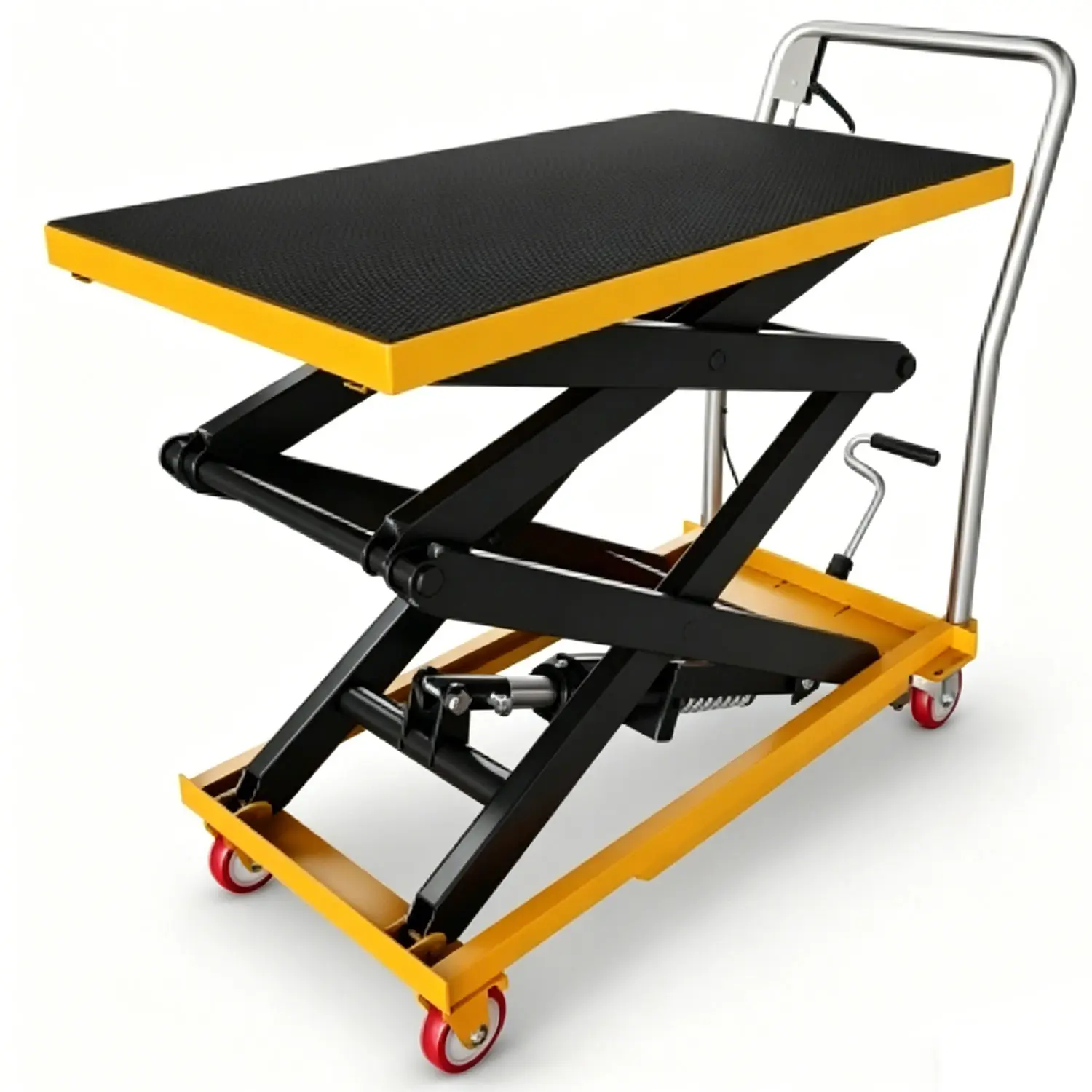 Garvee Hydraulic Lift Table Cart,330lbs Capacity 50" Lifting Height,Manual Single Scissor Lift Table with Non-Slip Pad, 4 Wheels & Reflective Strips,for Material Handling & Transportation