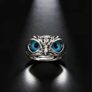 Fimewon Enchanted Owl Ring Glowing Blue Eyes Emit Green Light at Night Adjustable Strap Exquisite Jewelry for Party Daily Wear Hip Hop Fashion Gift for Friends Engagement Rings Marquise Toe Ring engagement rings
