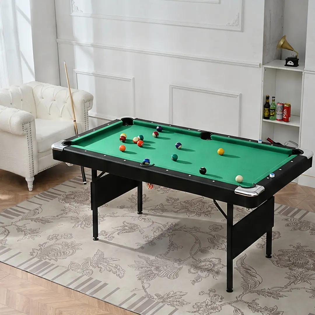 ARCH Foldable Pool Table Billiard Game Table for Family Game Room, 63.8 x 34.3 x 30.7 Inch MDF and Steel Black Green Dining Room Indoor Recreation, Children and Adult Board Games, Body Building Exercise, American European Style, MDF+Steel Material