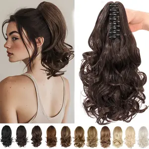 14 Inch Ponytail Extension Clip in Ponytail Hair Extensions Curly Wavy Pony Tails Hairpiece Synthetic Claw Clip Ponytail for Women Dark Brown