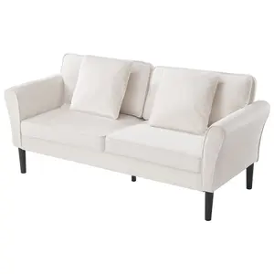 Loveseat Sofa 69-Inch Velvet Fabric 2-Seater Couch With Sinuous Springs, White Upholstery, Modern Living Room Furniture, Durable Wood Frame, Easy Assembly, Plush Cushions, Soft Velvet Material, Ideal For Small Spaces