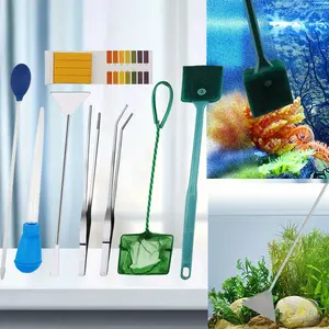 8pcs Fish Tank Cleaner Cleaning Brush Aquarium Gravel Cleaner Cleaning Set Sponge Brush Fish Net Kit for Fish Tank Cleaning Gravel Sand